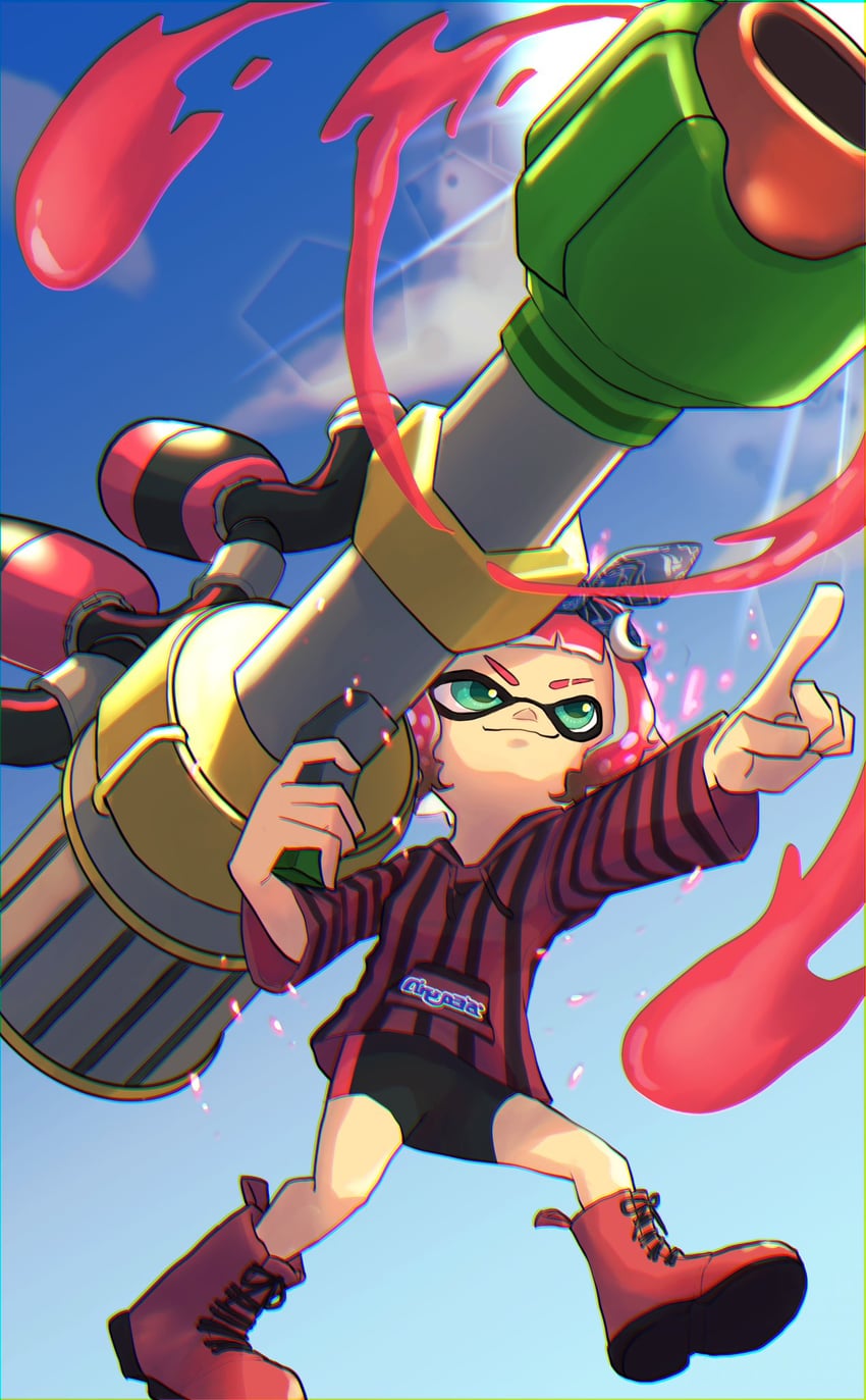 inkling player character and inkling girl (splatoon and 1 more) drawn by nastar_r0
