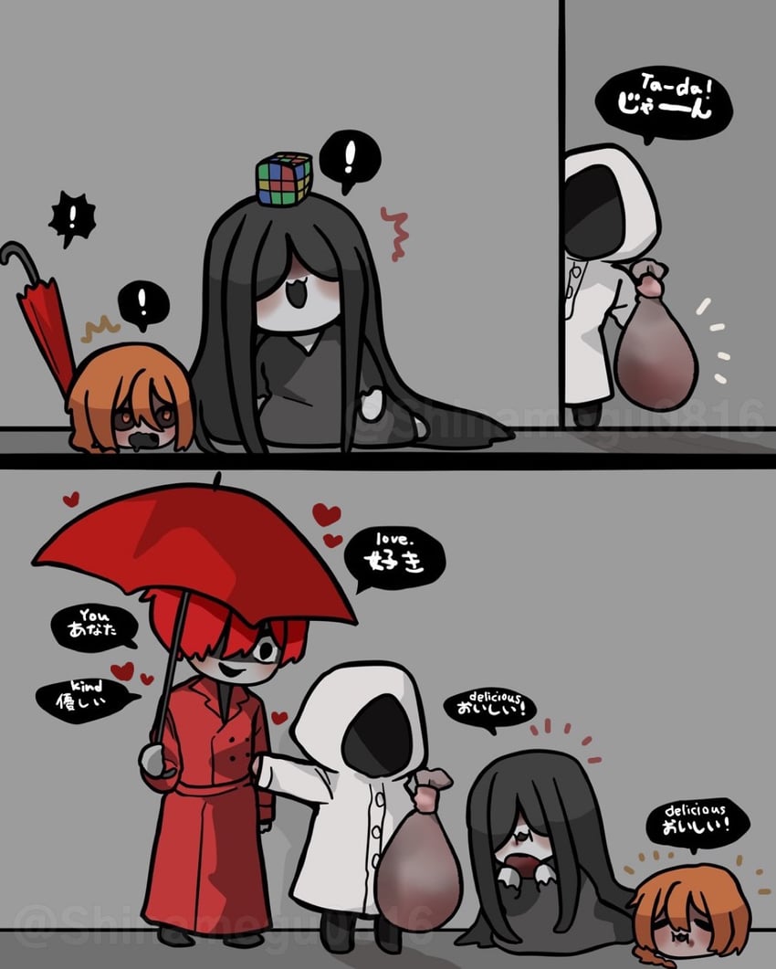 heroine, mr. crawling, mr. scarletella, and mr. chopped (homicipher) drawn by shinamegu0816
