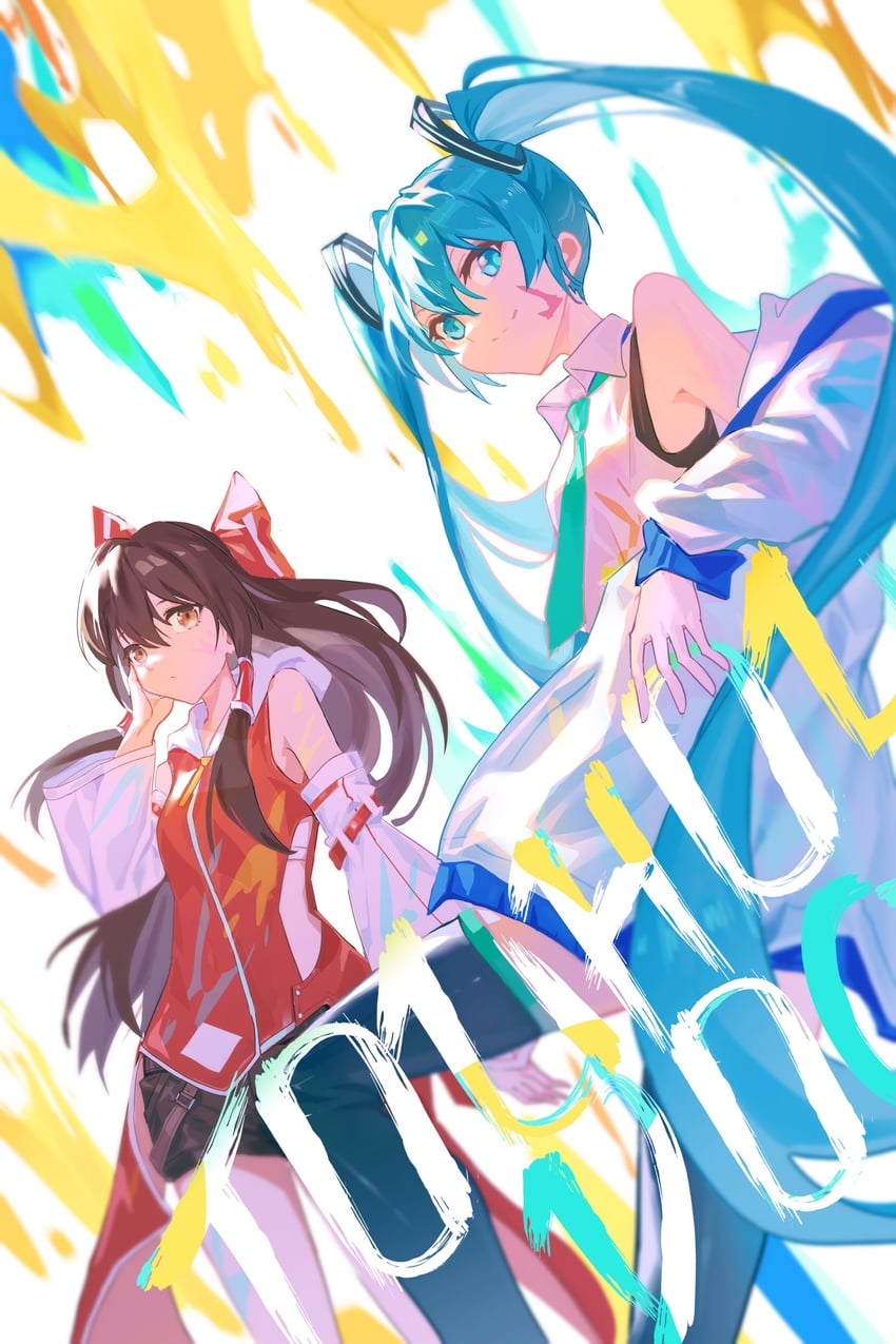 hatsune miku and hakurei reimu (touhou and 1 more) drawn by aling539