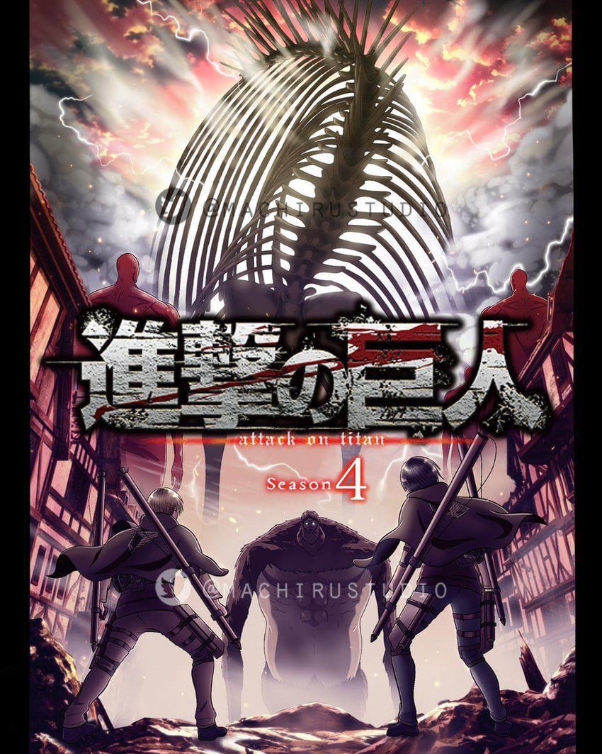 mikasa ackerman, armin arlert, titan, colossal titan, beast titan, and 1 more (shingeki no kyojin) drawn by machirustudio