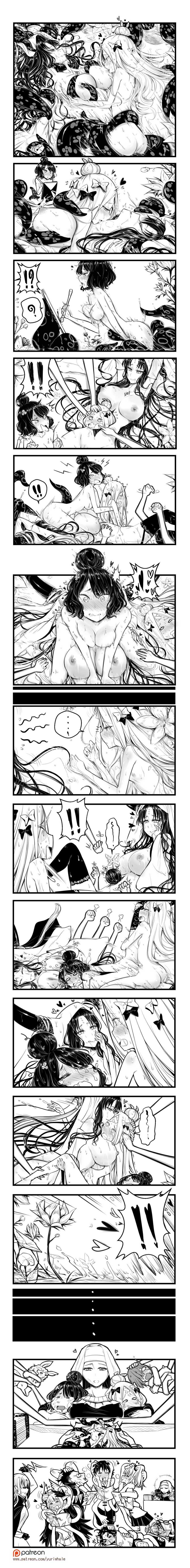 fujimaru ritsuka, abigail williams, bb, katsushika hokusai, sessyoin kiara, and 5 more (fate and 5 more) drawn by yuriwhale