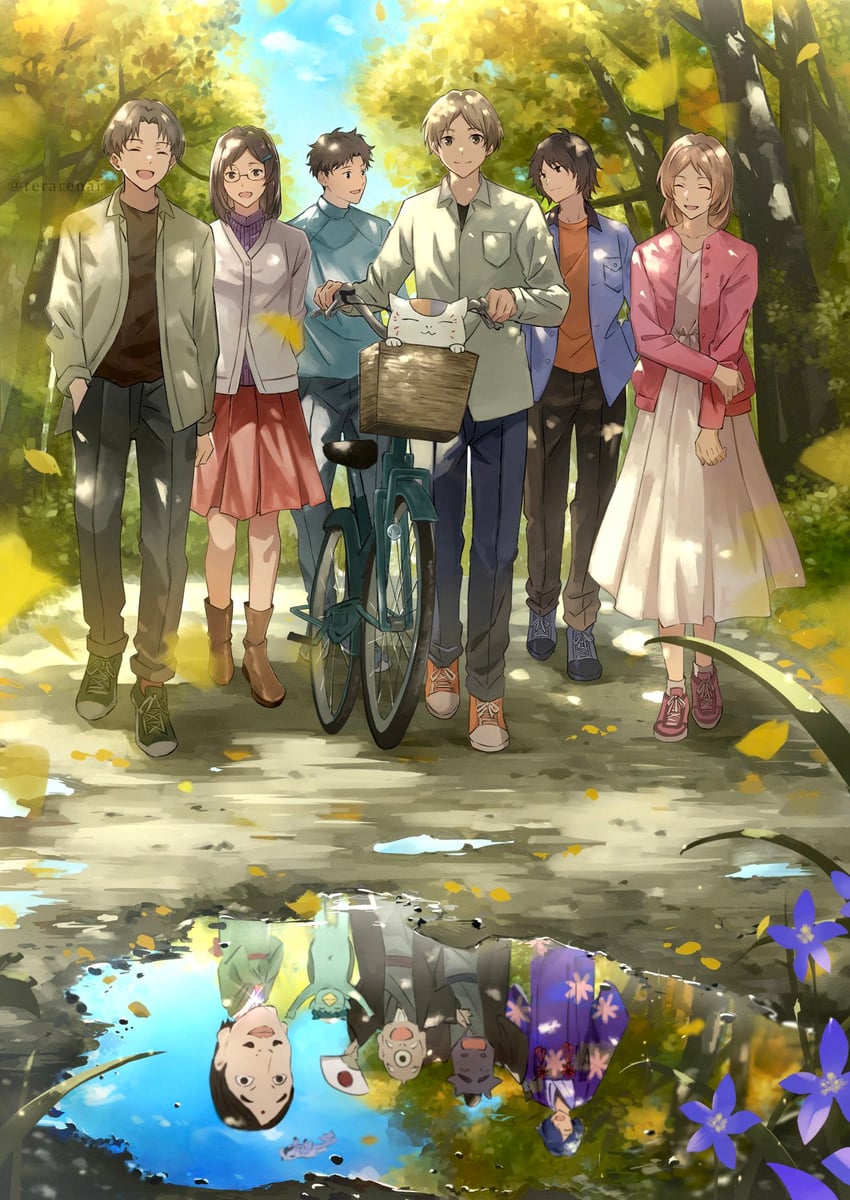 nyanko-sensei, natsume reiko, tanuma kaname, sasada jun, hinoe, and 3 more (natsume yuujinchou) drawn by terarenai