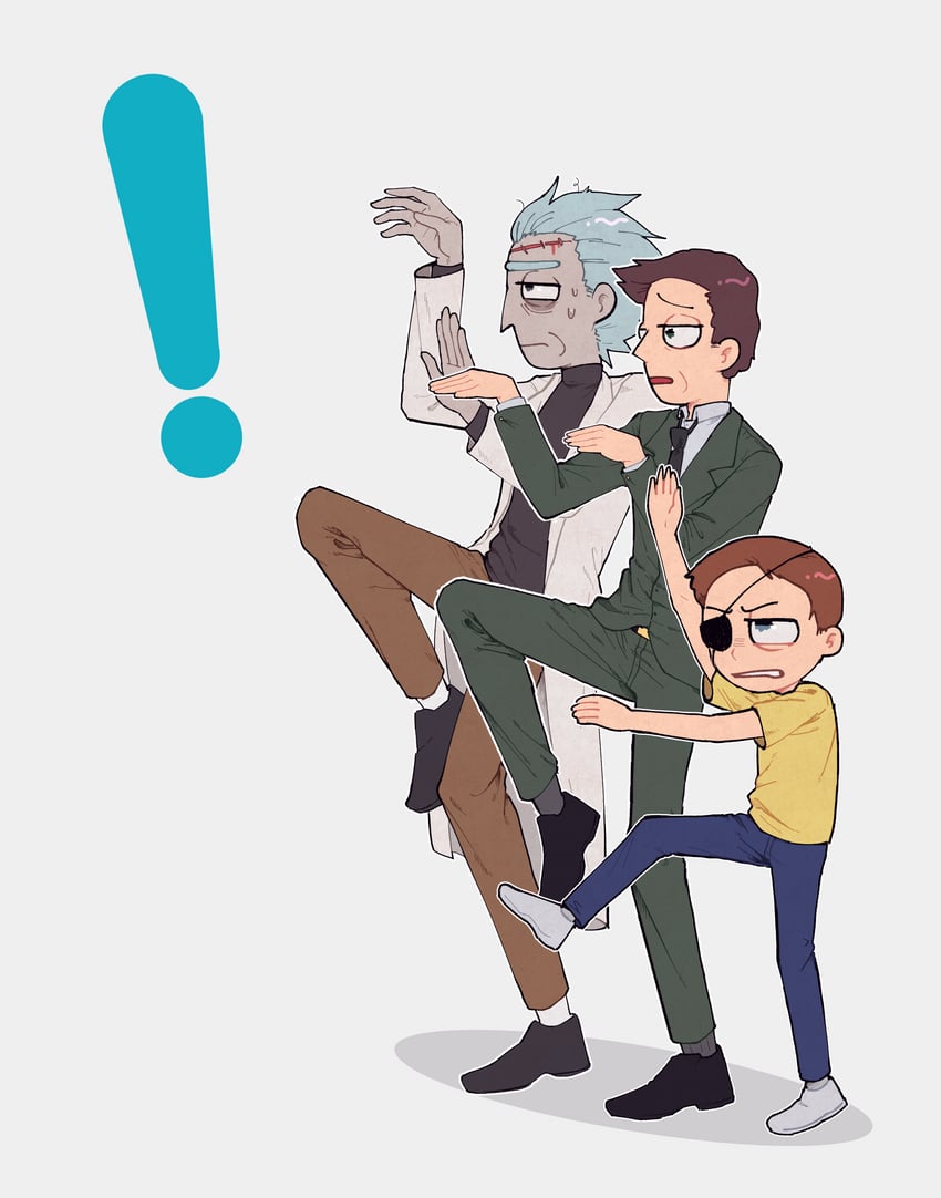 rick sanchez, morty smith, evil morty, jerry smith, evil rick, and 1 more (rick and morty) drawn by onion_lin