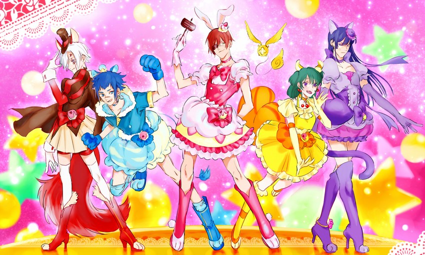 lenalee lee, allen walker, cure macaron, cure chocolat, cure whip, and 5 more (precure and 2 more) drawn by kaliumxxx