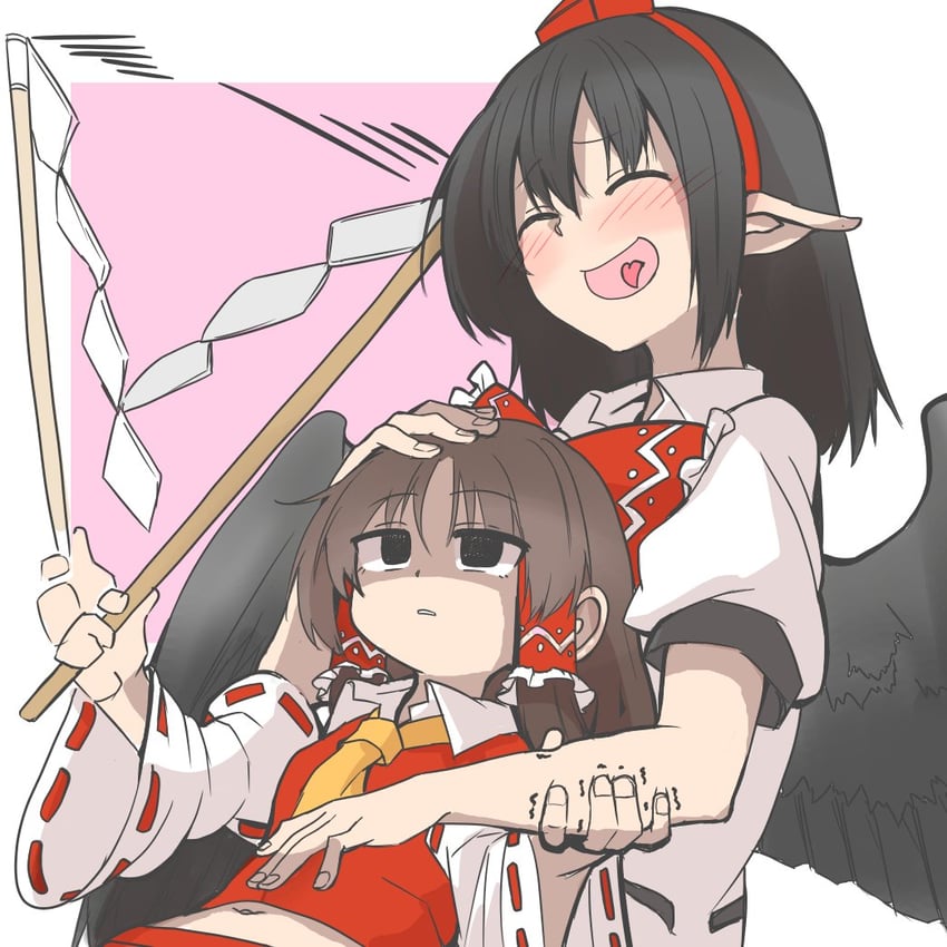 hakurei reimu and shameimaru aya (touhou) drawn by shinmon_akika