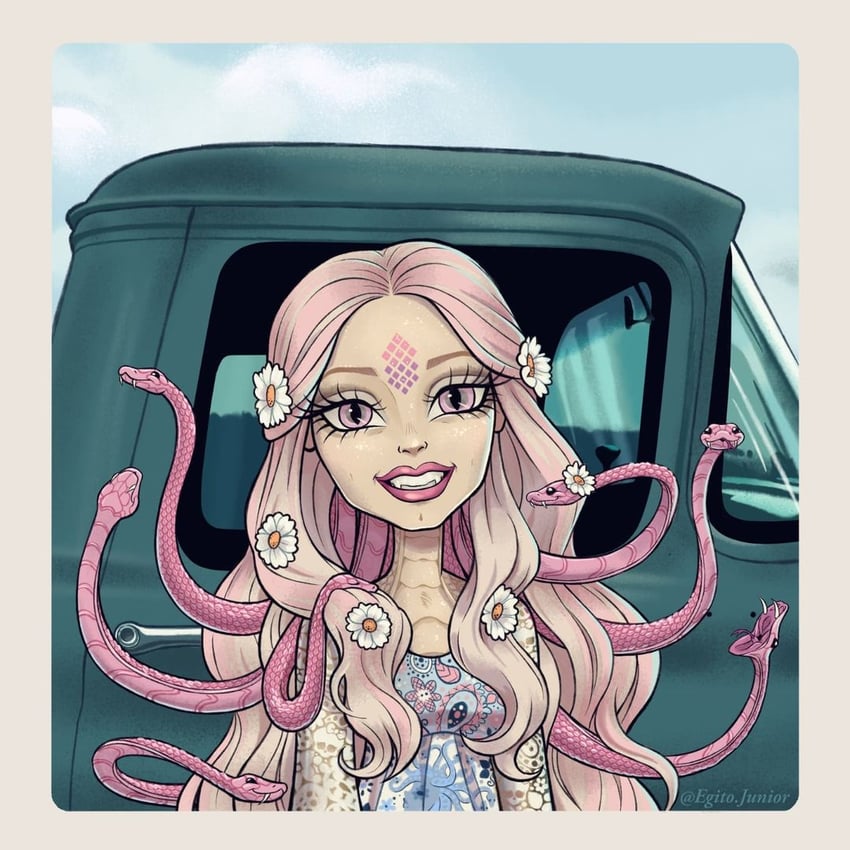 viperine gorgon and lana del rey (monster high and 1 more) drawn by egitojuniior