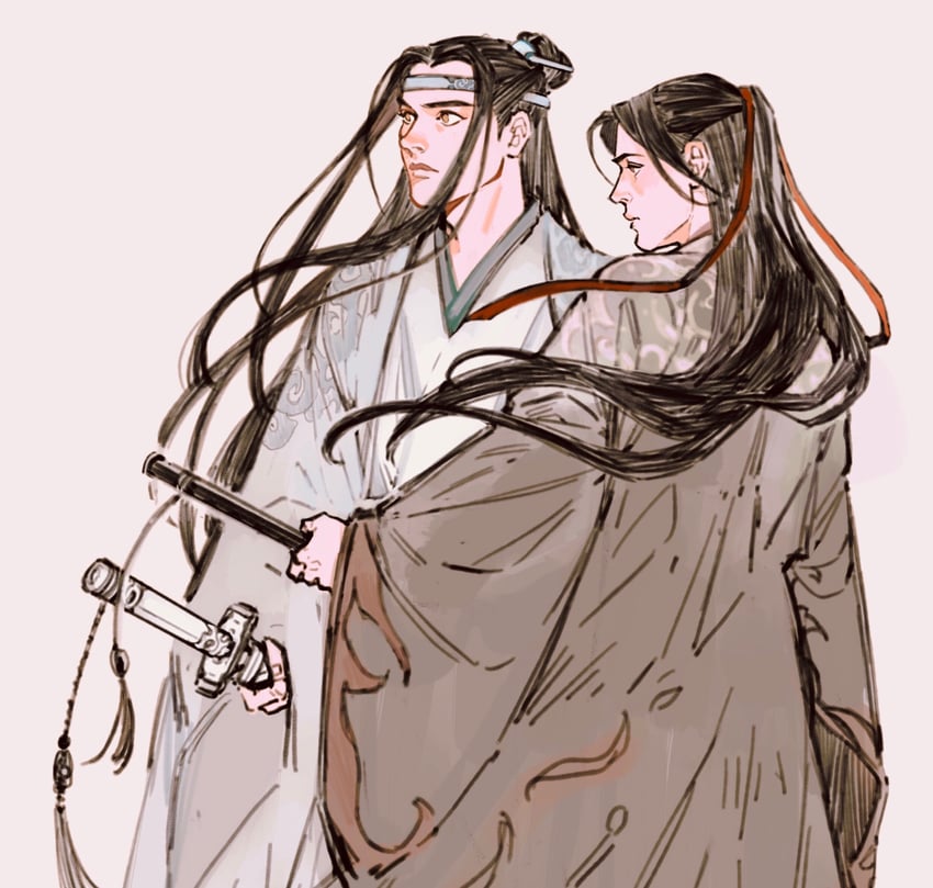 wei wuxian and lan wangji (modao zushi) drawn by fiona_fu