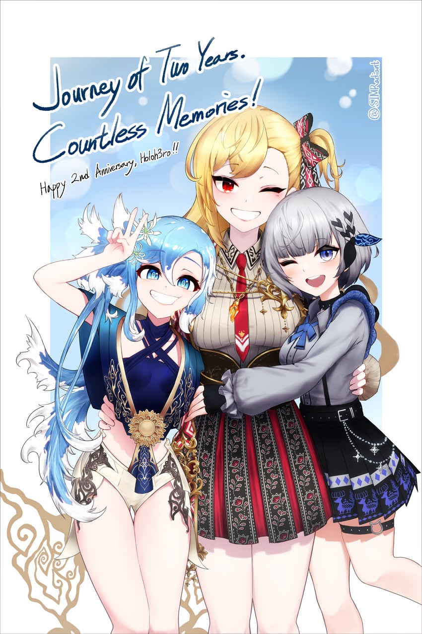 kaela kovalskia, kobo kanaeru, and vestia zeta (hololive and 1 more) drawn by radi_(pixiv_88192217)
