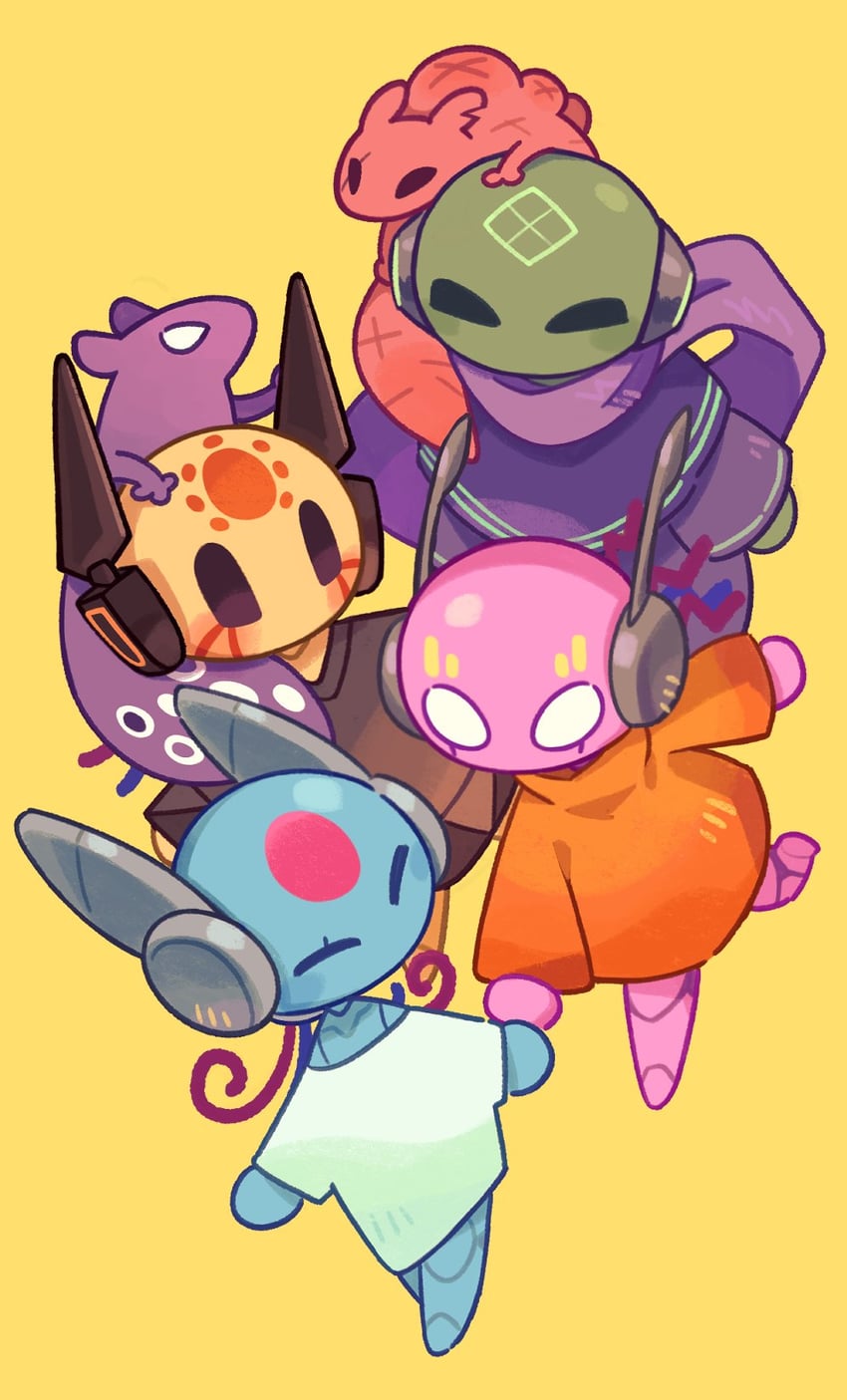 looks to the moon, five pebbles, spearmaster, hunter, seven red suns, and 1 more (rain world) drawn by beco_(100me)