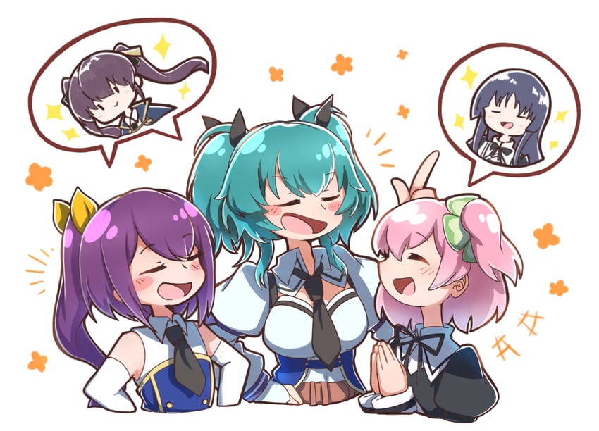 hitotsuyanagi riri, shirai yuyu, hishida haru, suzuki chinami, and kawanabe nazuna (assault lily) drawn by nabezoko_no_okoge