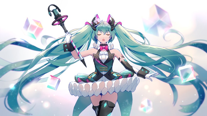 hatsune miku and magical mirai miku (vocaloid and 1 more) drawn by yin.