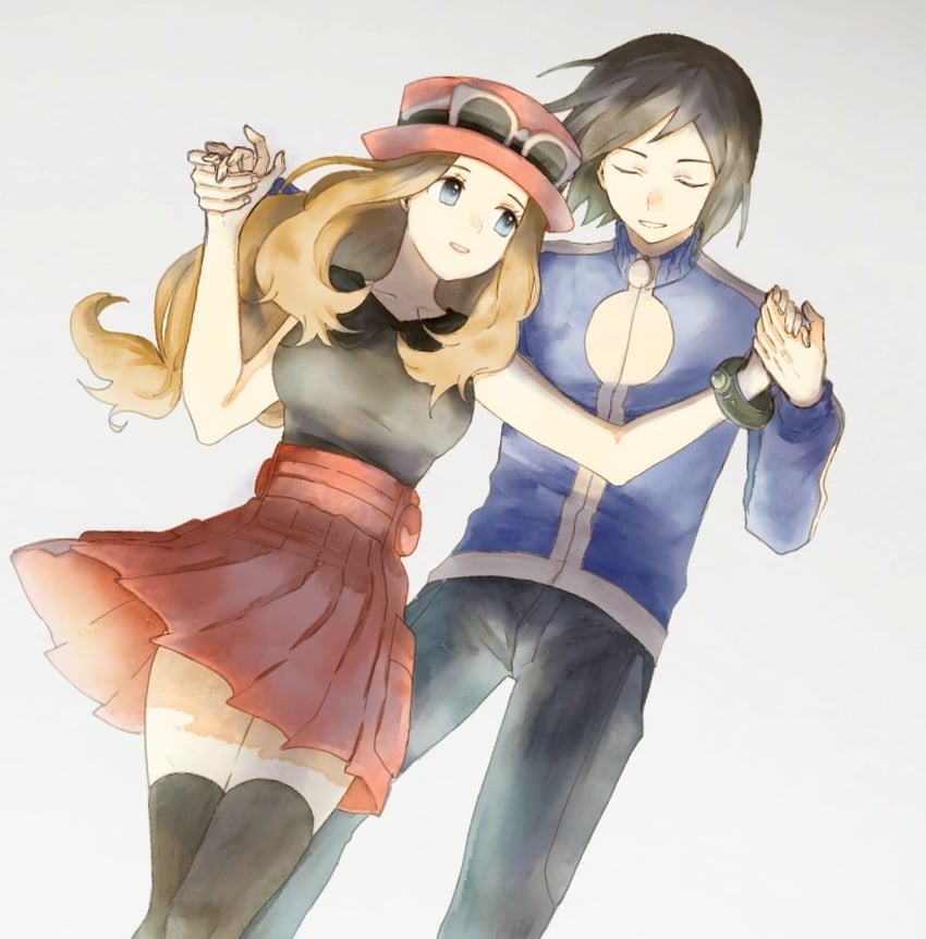 serena and calem (pokemon and 1 more) drawn by asuka_rkgk