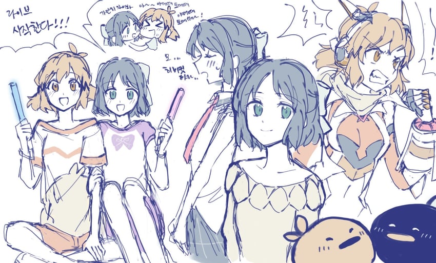 tachibana hibiki and kohinata miku (senki zesshou symphogear) drawn by soup_etc