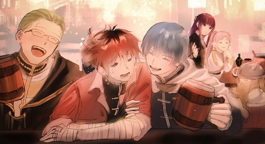 frieren, fern, stark, himmel, eisen, and 1 more (sousou no frieren) drawn by musbi_(yuiren)