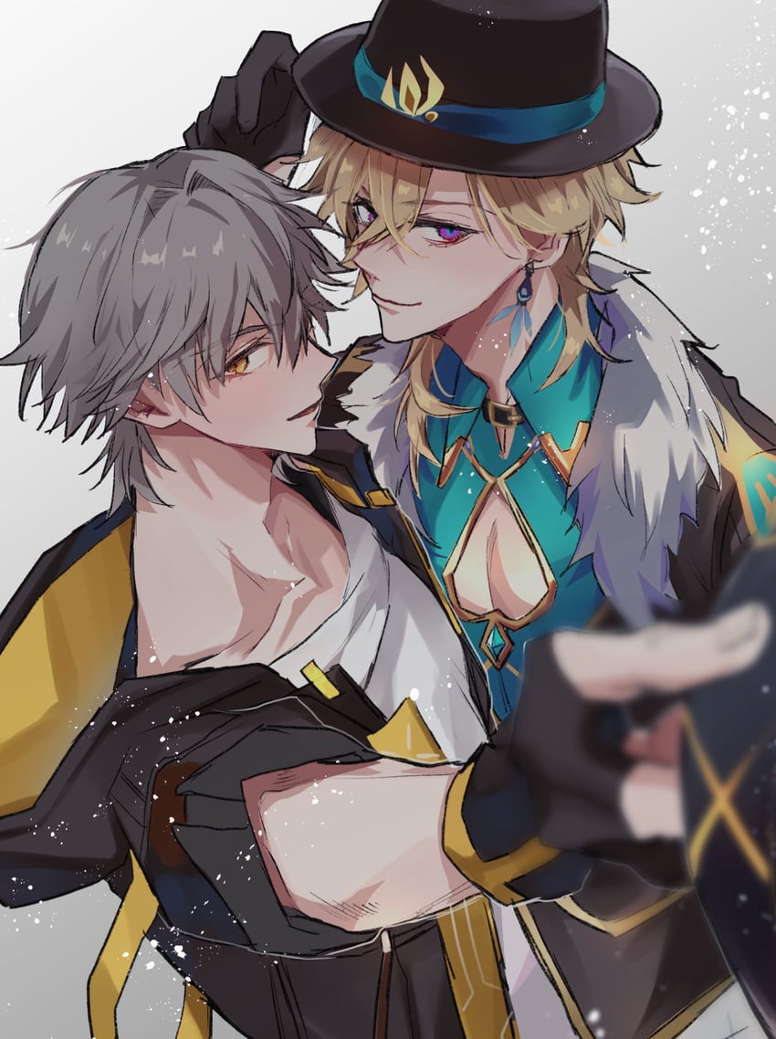 trailblazer, caelus, and aventurine (honkai and 1 more) drawn by ichica_(seto0717)