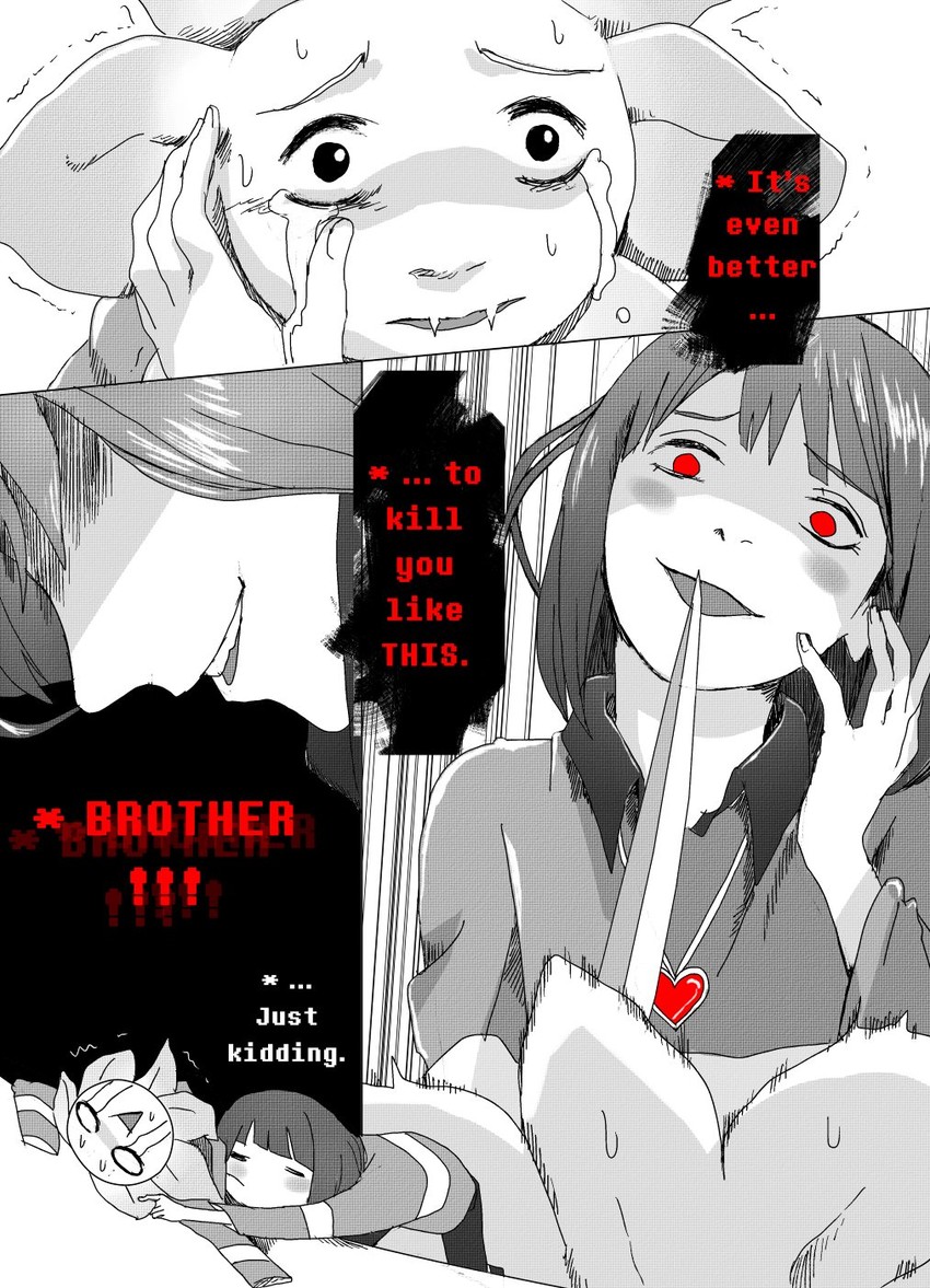 chara, asriel dreemurr, and flowey (undertale) drawn by bossmonsterbani