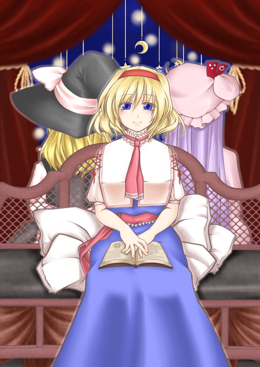 kirisame marisa, alice margatroid, and patchouli knowledge (touhou) drawn by tsukiya_sakumi