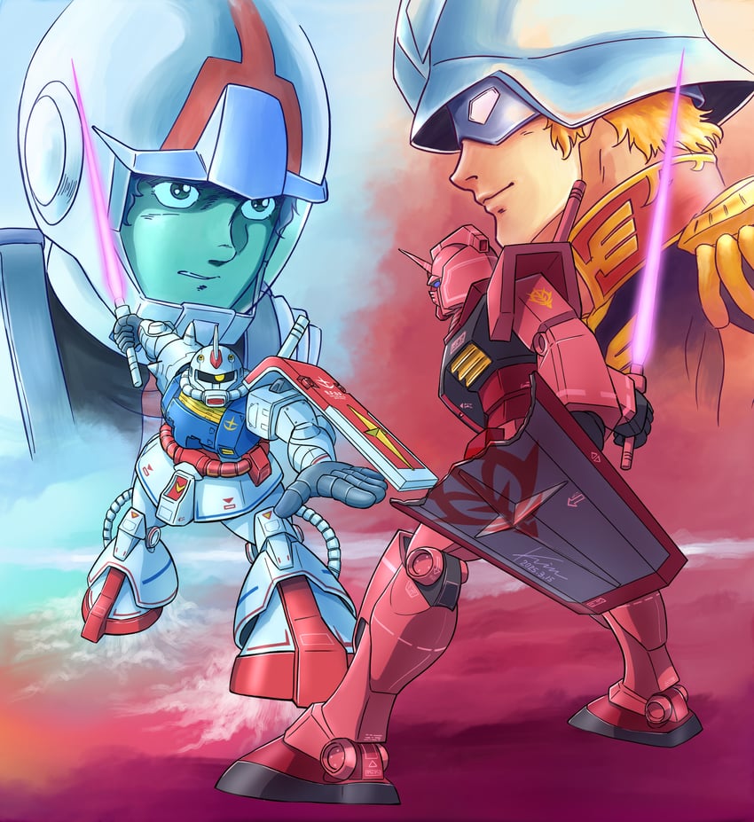 char aznable, amuro ray, zaku ii, zaku ii s, and rx-78-2 gundam casval custom (gundam and 3 more) drawn by kobakin