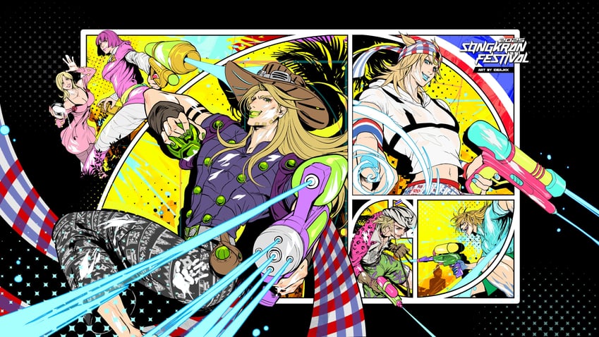 johnny joestar, gyro zeppeli, diego brando, scary monsters, hot pants, and 3 more (jojo no kimyou na bouken and 1 more) drawn by ideajkk