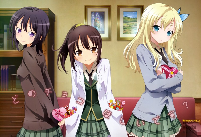 kashiwazaki sena, mikazuki yozora, shiguma rika, and bihou (boku wa tomodachi ga sukunai and 1 more) drawn by matsuyama_aiko, nishijima_kana, tokuda_chiaki, and watanabe_yoshihiro
