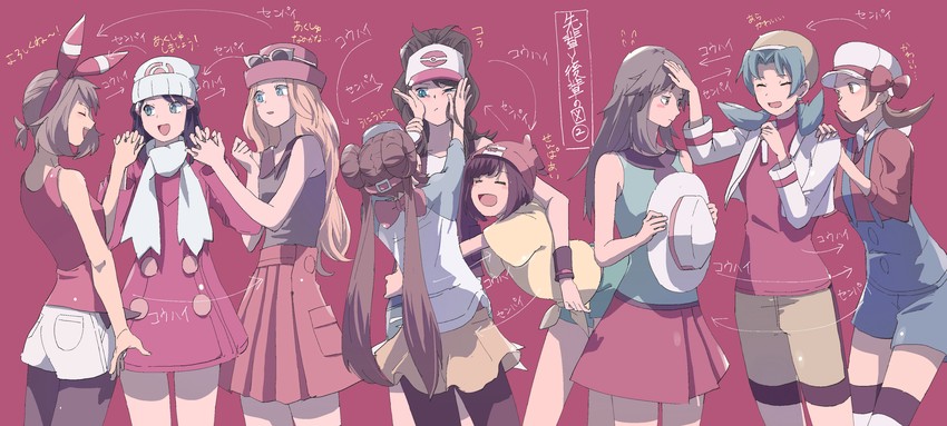 dawn, may, rosa, hilda, serena, and 4 more (pokemon and 10 more) drawn by rifu_(hunihuni1130)