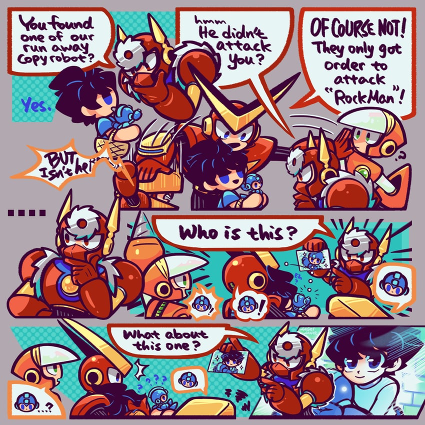 mega man, quick man, metal man, crash man, heat man, and 1 more (mega man) drawn by laser-lance