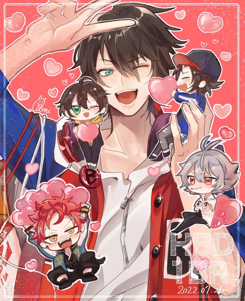 yamada ichiro, aohitsugi samatoki, yamada saburo, yamada jiro, and harai kuko (hypnosis mic) drawn by gami_ww