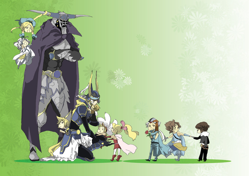 cloud strife, terra branford, squall leonhart, zidane tribal, bartz klauser, and 7 more (final fantasy and 11 more) drawn by momochi_(orrizonte)