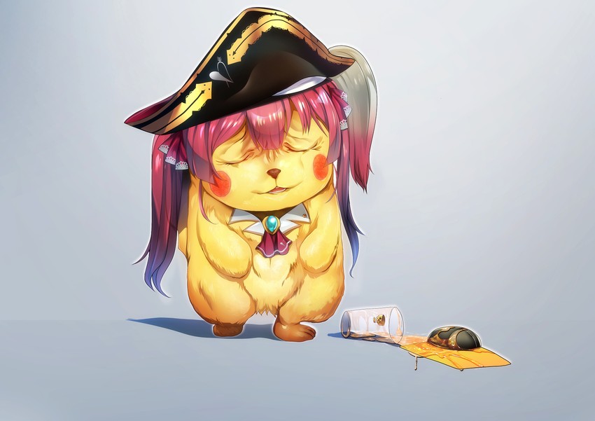 houshou marine and pikachu (pokemon and 2 more) drawn by silly_(marinkomoe)