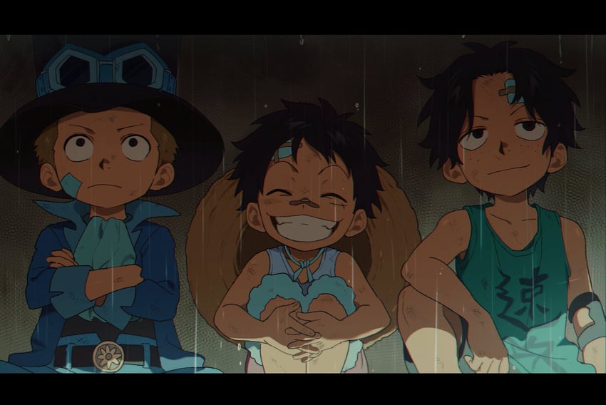 monkey d. luffy, portgas d. ace, and sabo (one piece) drawn by qin_(7833198)