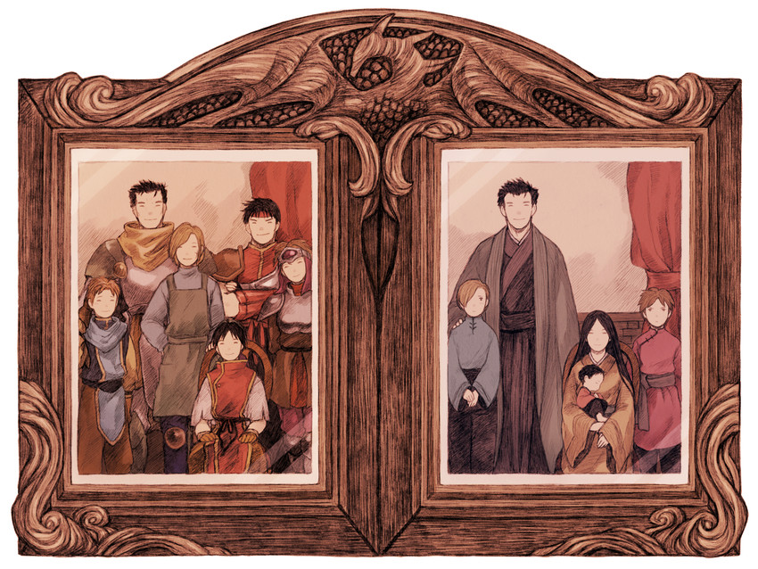 tir mcdohl, ted, gremio, cleo, teo mcdohl, and 2 more (gensou suikoden and 1 more) drawn by maeka_(kumaekake)