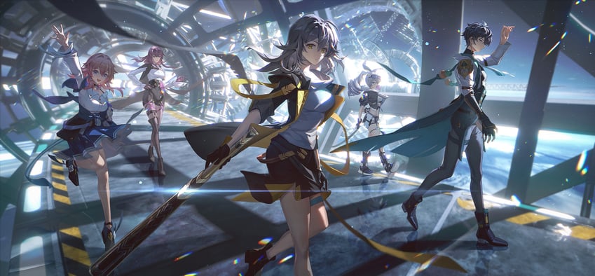 trailblazer, stelle, kafka, march 7th, silver wolf, and 1 more (honkai and 1 more) drawn by yunmaojan