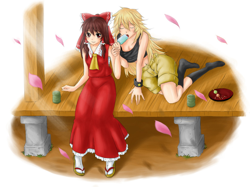 hakurei reimu and kirisame marisa (touhou) drawn by namuro