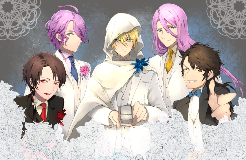 kashuu kiyomitsu, yamanbagiri kunihiro, mutsu-no-kami yoshiyuki, kasen kanesada, and hachisuka kotetsu (touken ranbu) drawn by pachinnn