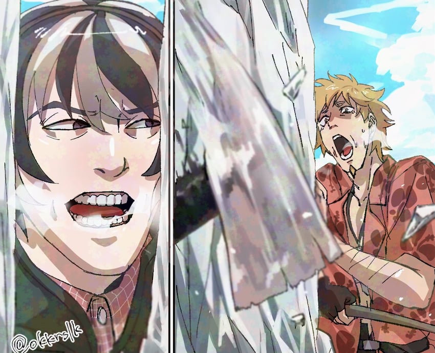hanekawa tsubasa and oshino meme (monogatari and 1 more) drawn by hatahata_(okkrslk)