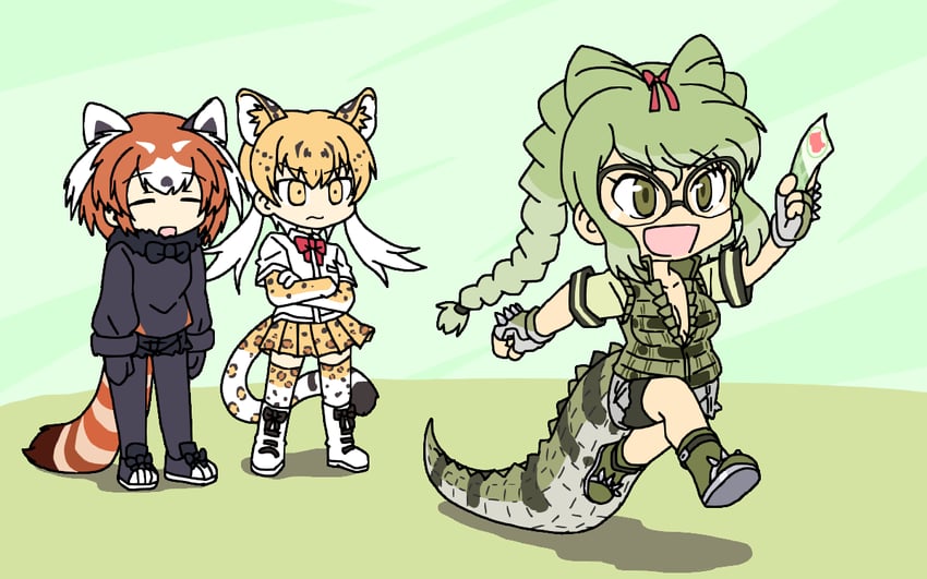 red panda, spectacled caiman, and leopard (kemono friends and 1 more) drawn by srd_(srdsrd01)