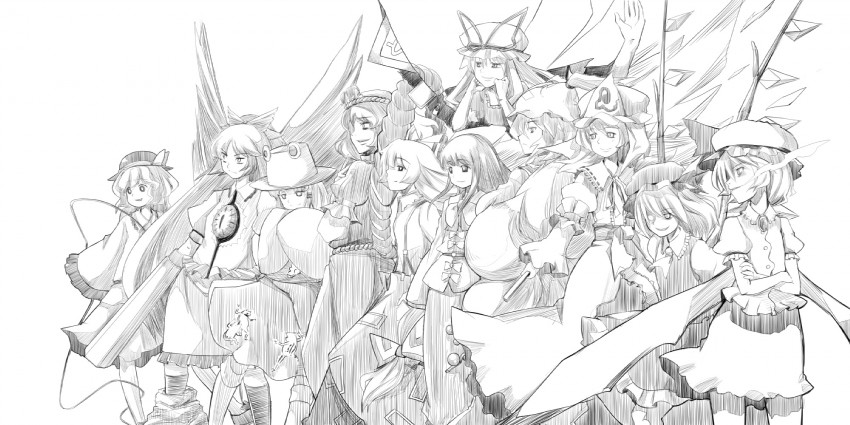 remilia scarlet, flandre scarlet, komeiji koishi, yakumo yukari, fujiwara no mokou, and 6 more (touhou) drawn by numako
