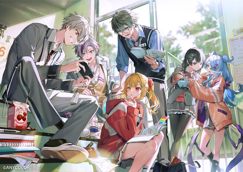 tsukino mito, elira pendora, hoshikawa sara, kuzuha, ike eveland, and 1 more (nijisanji and 1 more) drawn by itefu