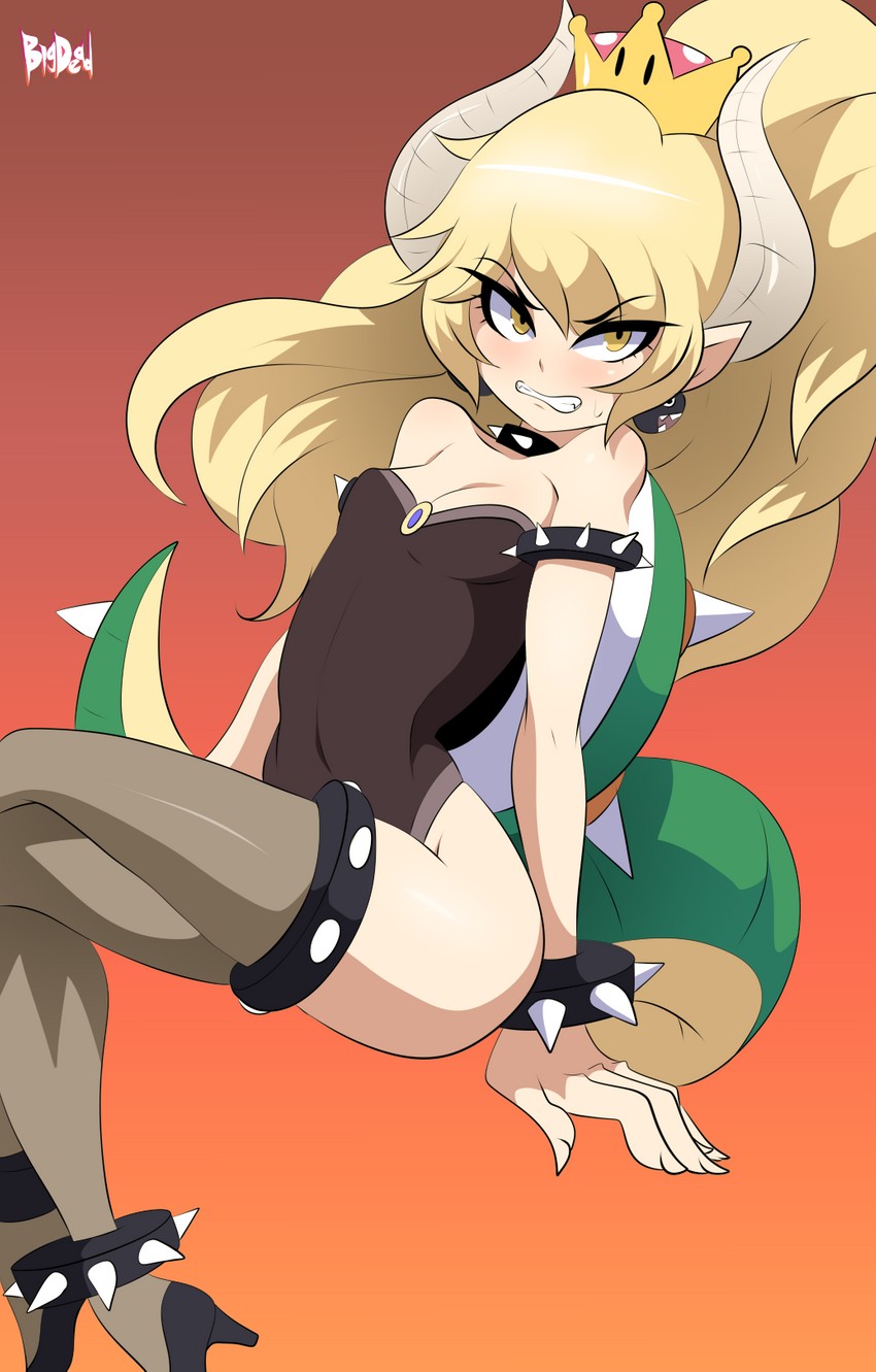 bowsette and chain chomp (mario and 1 more) drawn by bigdead