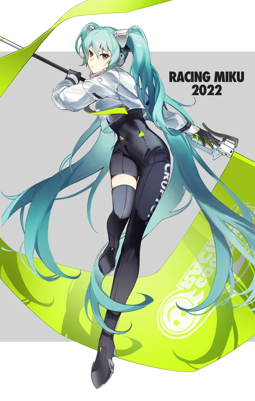 hatsune miku and racing miku (vocaloid and 1 more) drawn by kanvien