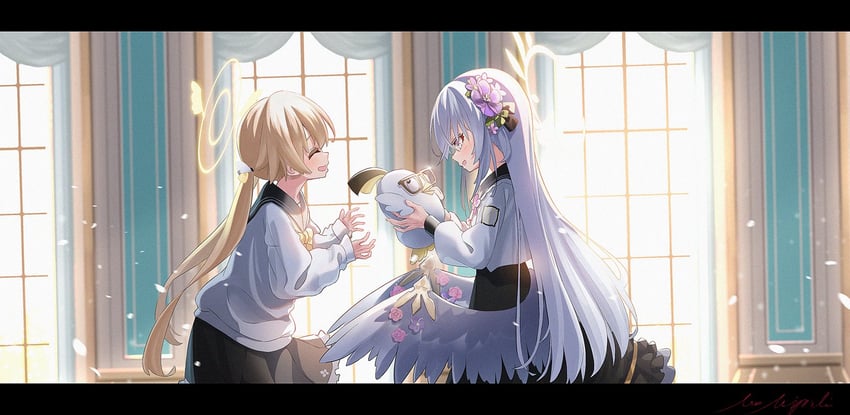 hifumi, azusa, and peroro (blue archive) drawn by miyoshi_nao_(miyoshist)
