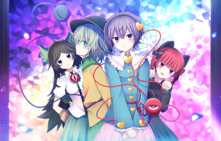 komeiji koishi, komeiji satori, kaenbyou rin, and reiuji utsuho (touhou) drawn by hitobe_kaguya
