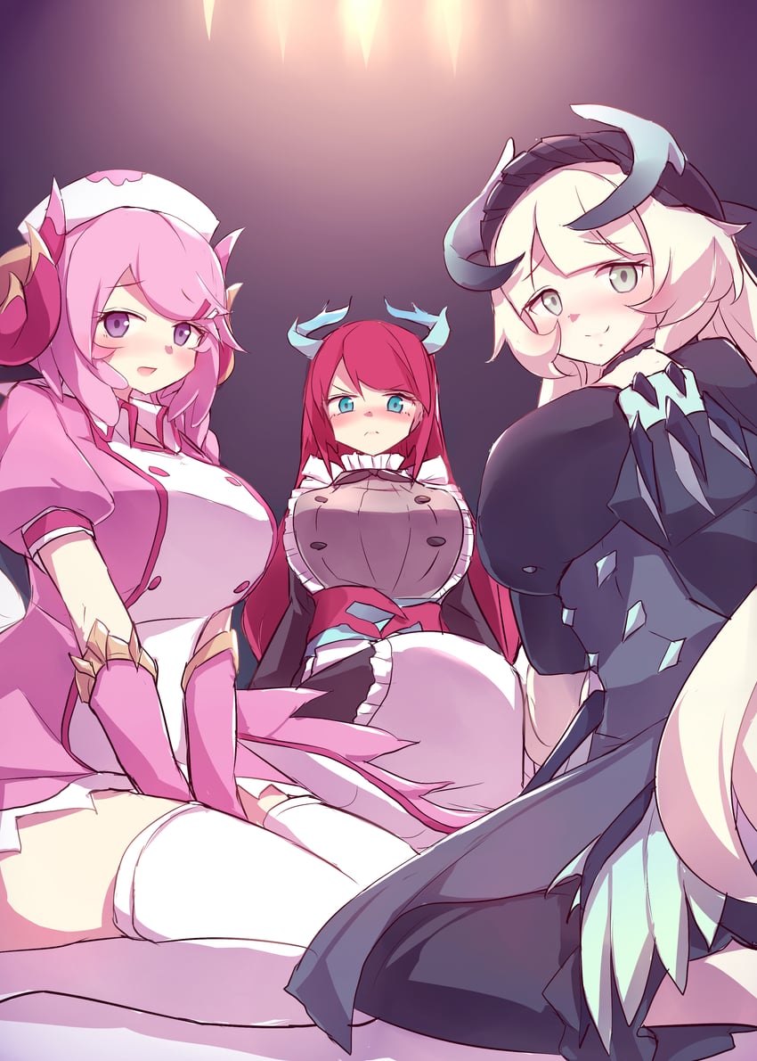 kitchen dragonmaid, chamber dragonmaid, and nurse dragonmaid (yu-gi-oh!) drawn by kanzakietc