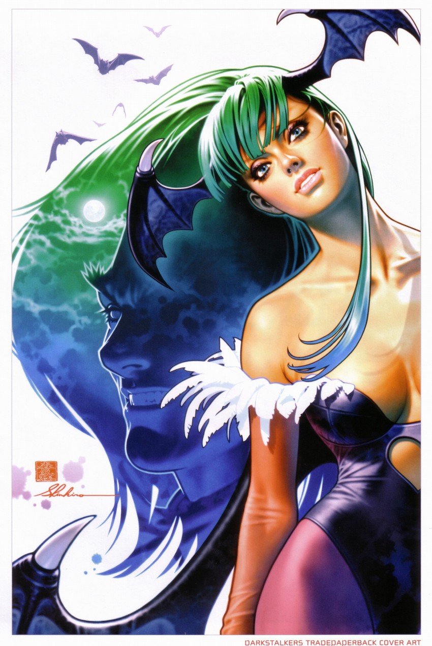 morrigan aensland and demitri maximoff (darkstalkers) drawn by mori_toshiaki