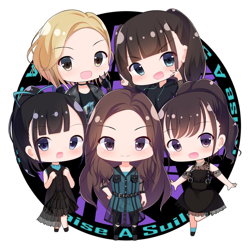 tsumugi risa, raychell, natsume, kurachi reo, and kohara riko (bang dream!) drawn by koh_(user_kpcu7748)