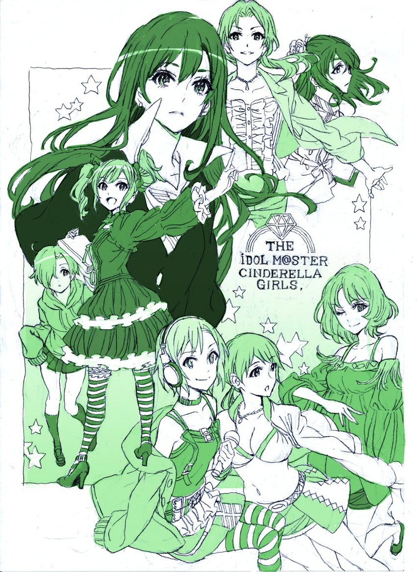 shibuya rin, shirasaka koume, takagaki kaede, kanzaki ranko, nitta minami, and 3 more (idolmaster and 1 more) drawn by nobita_(makoto7060355)