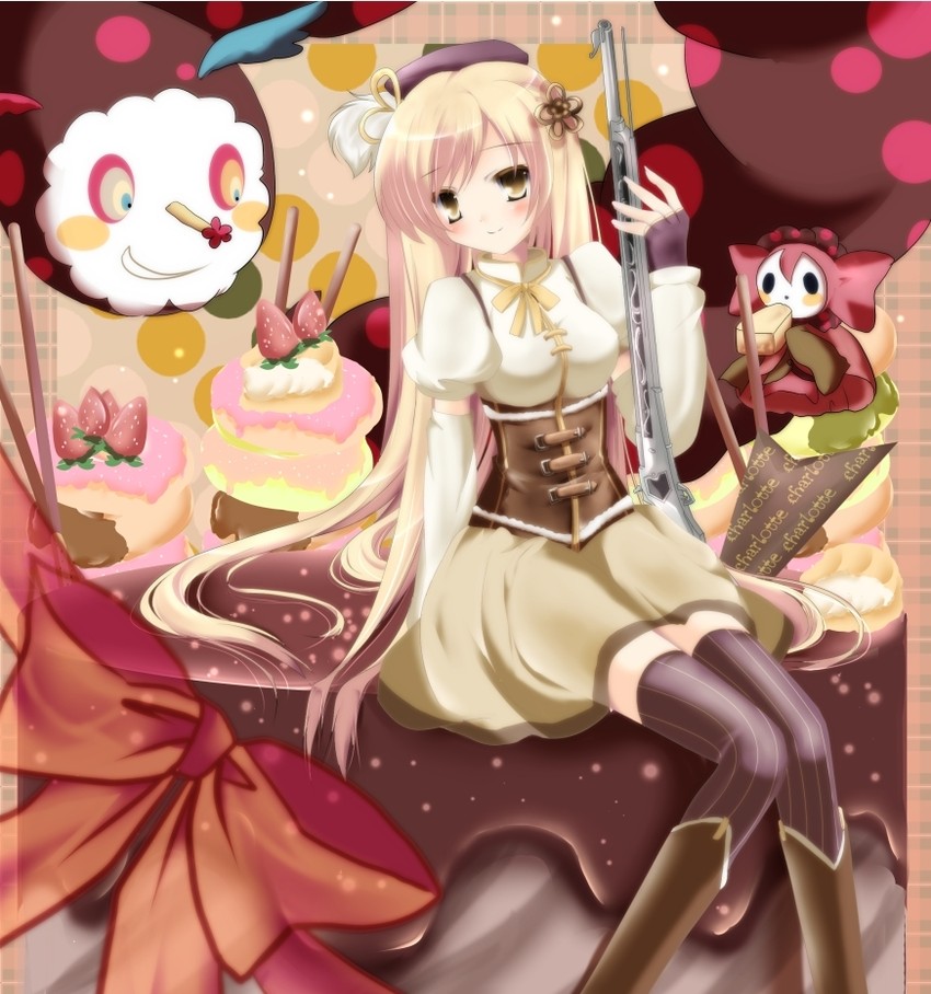 tomoe mami and charlotte (mahou shoujo madoka magica) drawn by sakura_romu