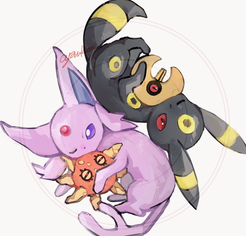 umbreon, espeon, lunatone, and solrock (pokemon) drawn by cyauken_(ouahloup)