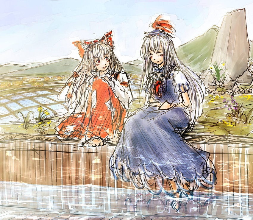 fujiwara no mokou and kamishirasawa keine (touhou) drawn by daro