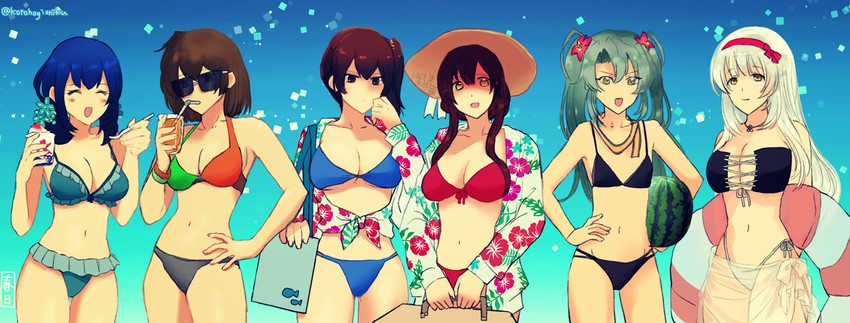 kaga, akagi, zuikaku, shoukaku, souryuu, and 1 more (kantai collection) drawn by shunjitsu_(gondowana)